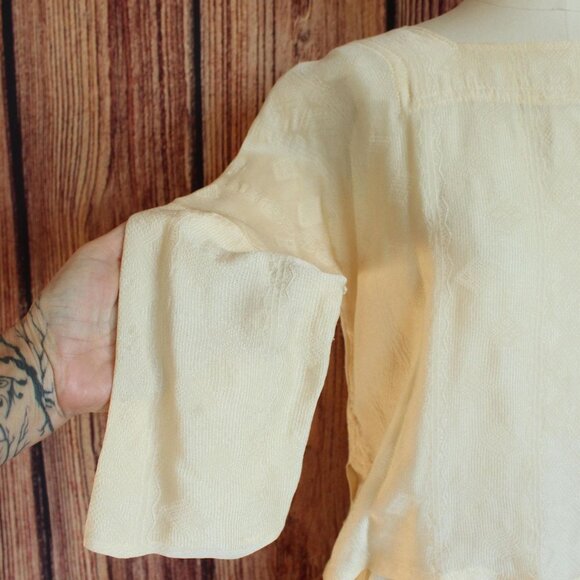 Vintage 1960s Blouse and Skirt, Ivory Silk Separates, Square Neckline 3/4 Sleeve - Picture 6 of 10
